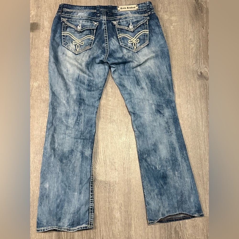 Rock Revival Elaina Bootcut Jeans 36x30 Medium Wash Distressed Denim - Picture 3 of 8